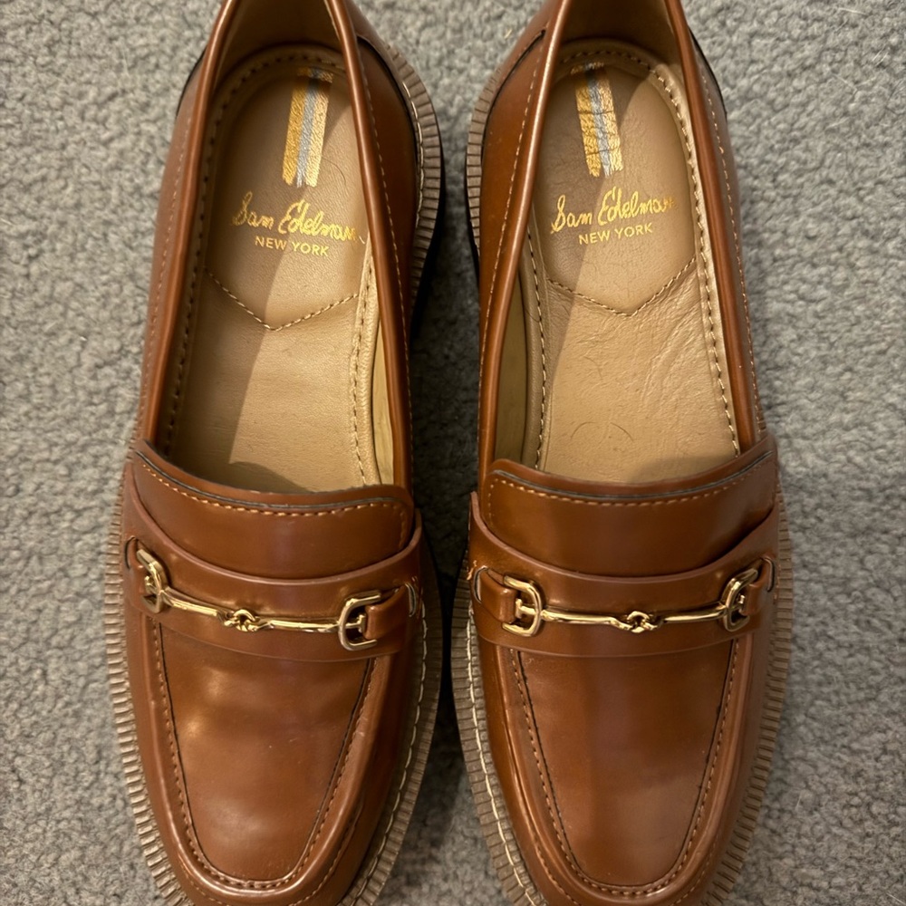 Sam Edelman Brown Leather Loafers with Gold Detail - never worn